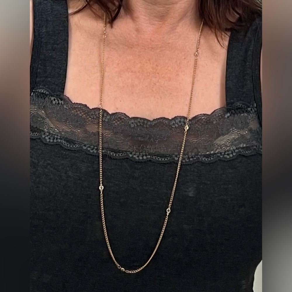 Vintage Classy Minimalist Gold Chain Necklace with Clear Beads BOHO Chic Gift